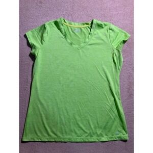 Xersion Performance Wear Women Large Neon Lime Green‎ V-Neck Short Sleeve Top